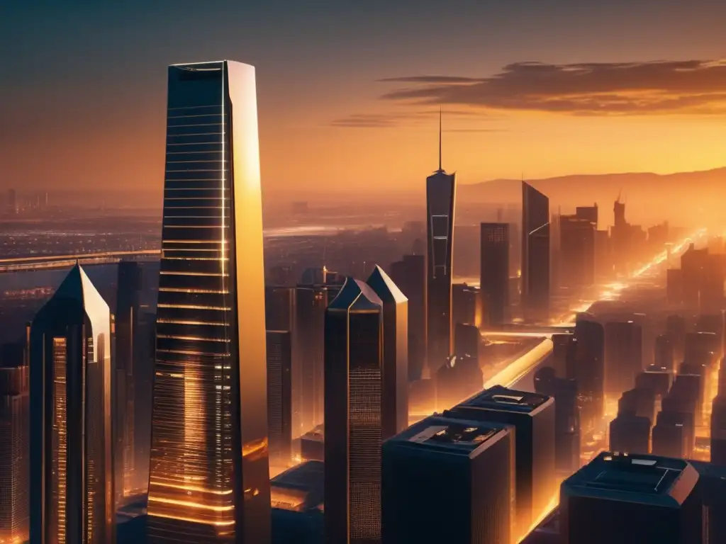 Futurista ciudad financiera en atardecer Futurista ciudad al atardecer, rascacielos modernos reflejando luz dorada - Estrategias de inversión a corto plazo