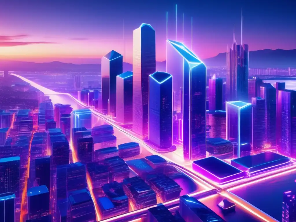 Ciudad futurista con blockchain Tezos Futurista ciudad blockchain Tezos: plataforma autogobierno