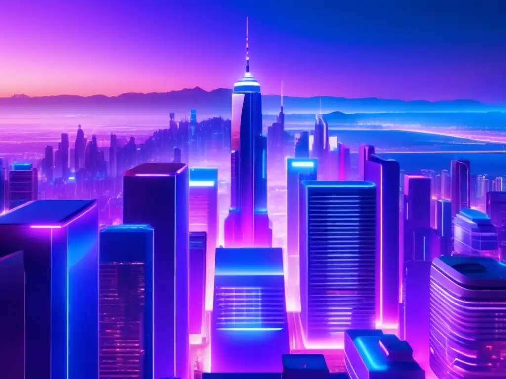 Futuro ciudad vigilada por IA Futurista ciudad con IA combate lavado de dinero