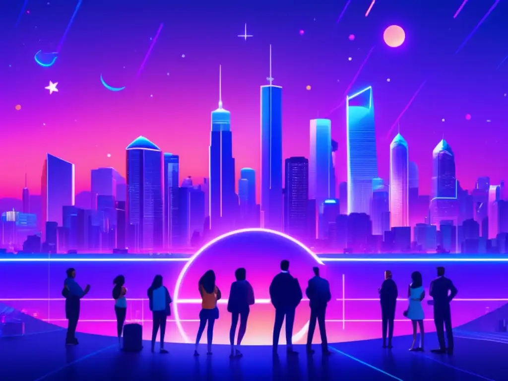 Ciudad futurista con rascacielos y criptomonedas Futurista ciudad con criptomonedas y oportunidades de inversión - Mejores criptomonedas para inversiones rápidas