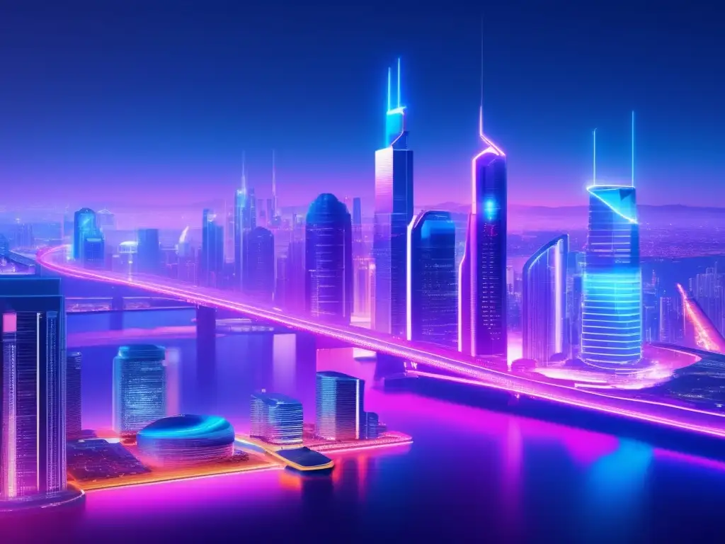 Ciudad futurista: DeFi, transparencia y tecnología Guía DeFi: Futurista ciudad con DeFi plataformas, transparencia, innovación y economía digital