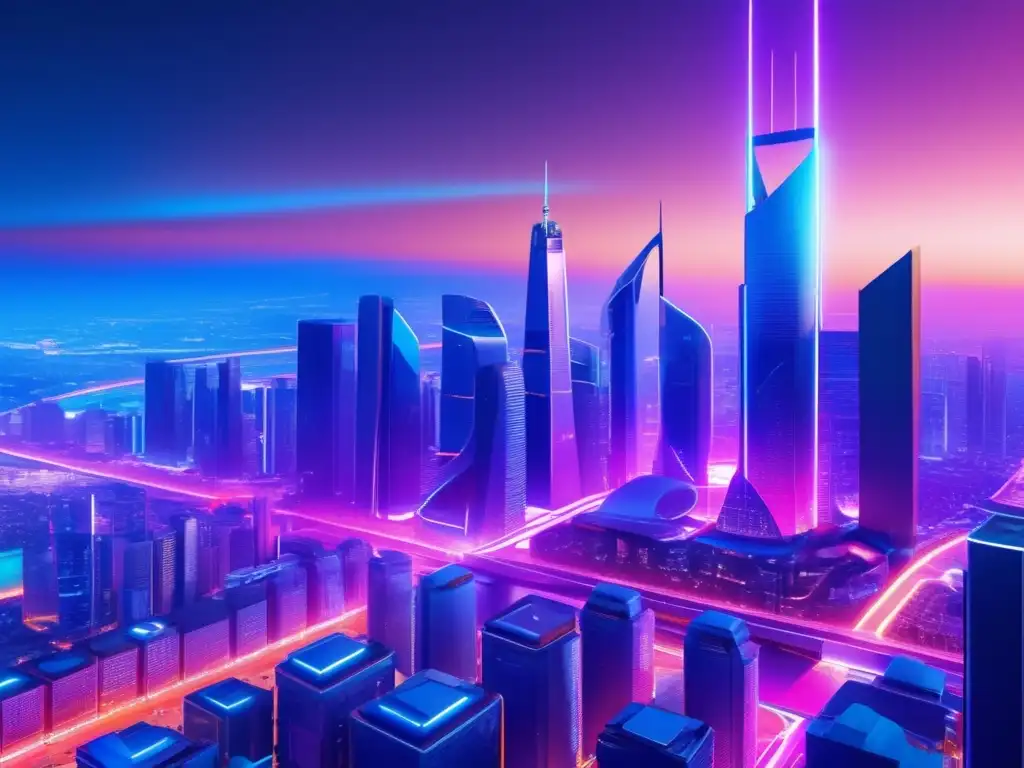 Futuro digital: Ciudad con rascacielos y personas usando criptomonedas Futurista ciudad digital con rascacielos, vehículos autónomos y monedas digitales de bancos centrales
