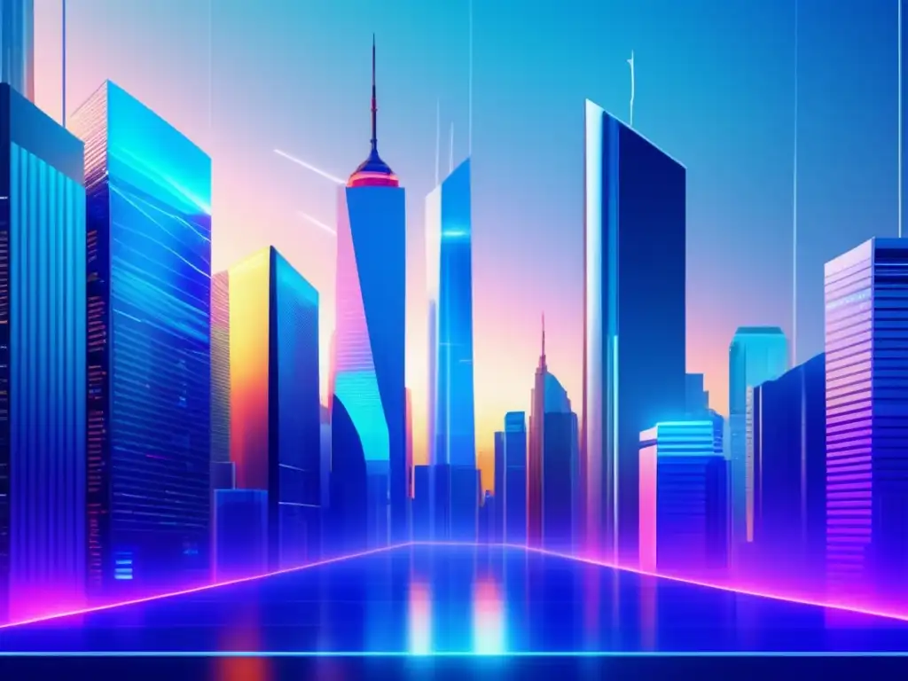 Imagen ilustrativa de un mercado financiero futurista Ilustración futurista de una ciudad financiera con estrategias avanzadas de inversión en derivados