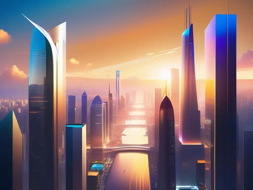 Futuro financiero: ciudad moderna y vibrante Futurista ciudad financiera con rascacielos infinitos y diversa actividad