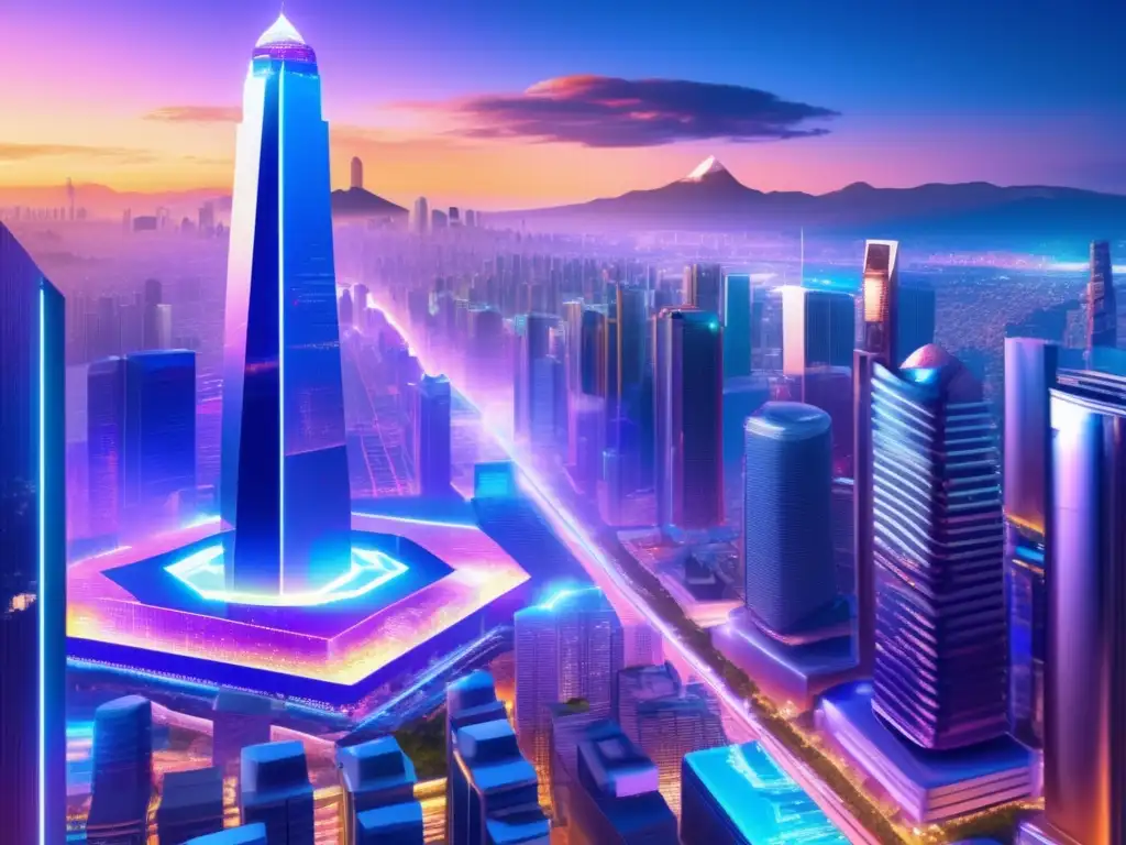 Metrópolis futurista de América Latina, con criptomonedas Futurista ciudad latinoamericana con rascacielos, criptomonedas y gráficos holográficos