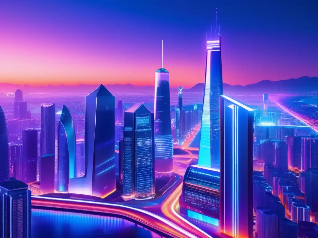 Futurista ciudad nocturna con criptomonedas Futurista ciudad nocturna con rascacielos, luces neón y Litecoin como alternativa a Bitcoin