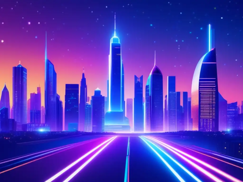 Futuro metropolitano luminoso y avanzado Futurista ciudad de noche: Descubrir oportunidades ocultas en la nube de volumen
