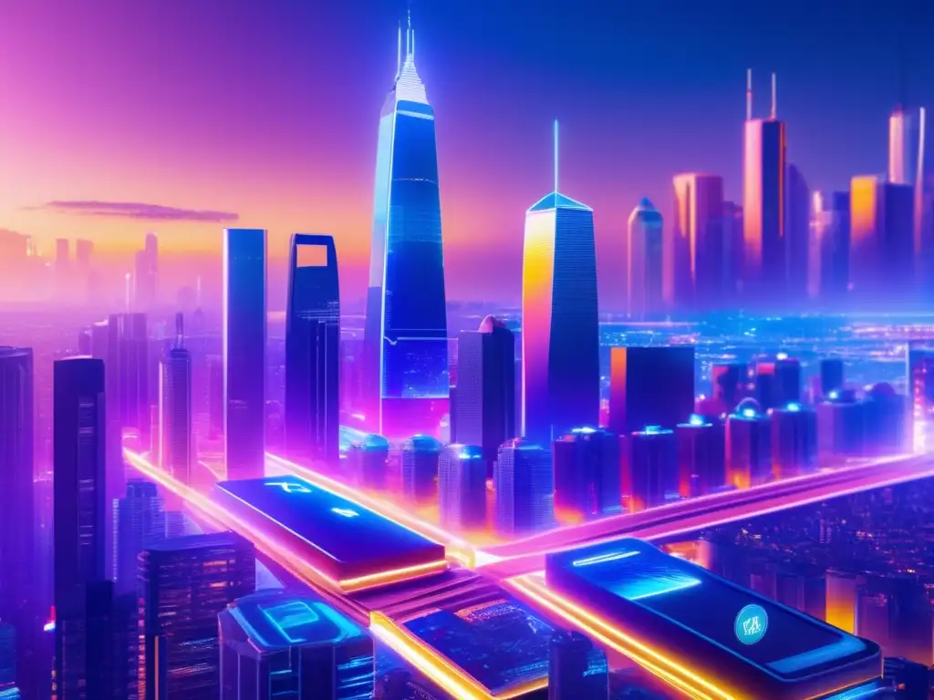 Futuro metrópoli con rascacielos y criptomonedas Futurista ciudad con rascacielos y altcoins con mayor potencial 2023