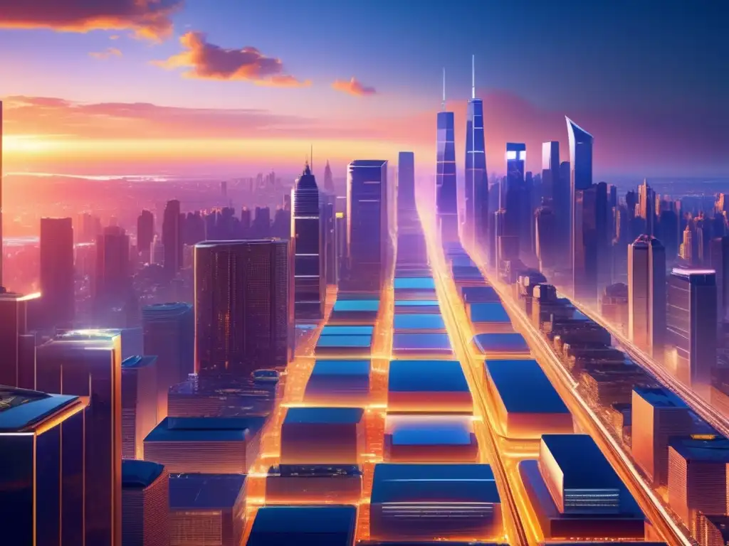 Ciudad futurista con rascacielos y billboards digitales Futurista ciudad con rascacielos, billboards digitales y energía vibrante
