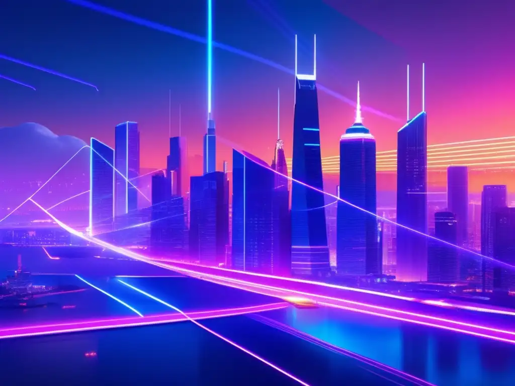Futurista ciudad cripto Futurista ciudad con rascacielos, criptomoneda y política: Influencia de la política en las criptomonedas
