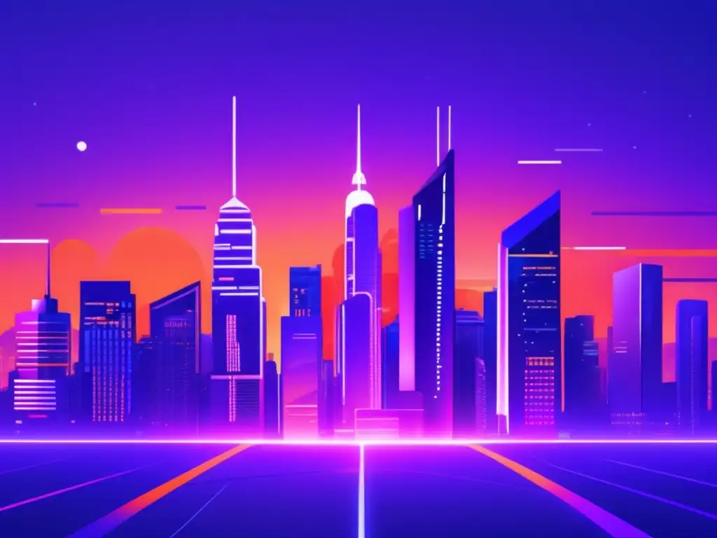Futuro de las finanzas digitales Futurista ciudad con rascacielos fintech, transformando el sector financiero