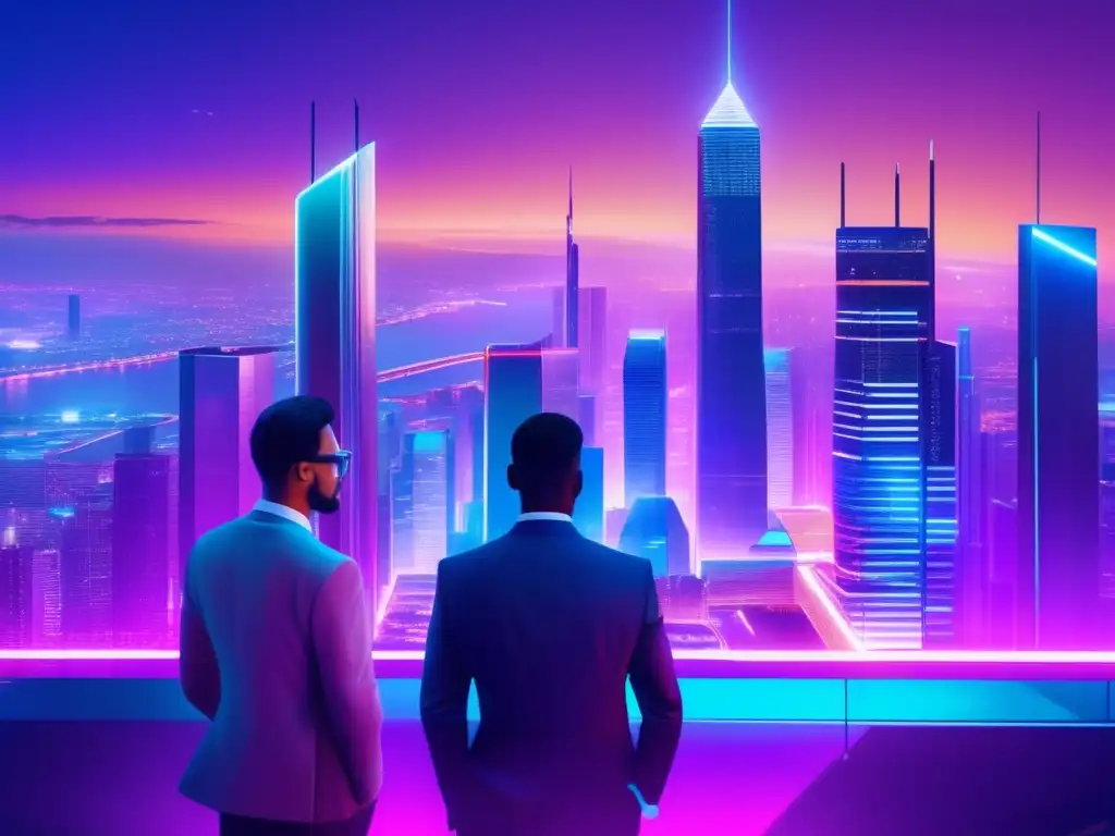 Futuro financiero con blockchain Revolución Blockchain: Futurista ciudad con rascacielos, tecnología holográfica y datos financieros en tiempo real