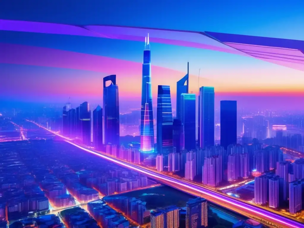Futuro financiero en la ciudad Futurista ciudad con rascacielos y tendencias microfinanzas inversores visionarios
