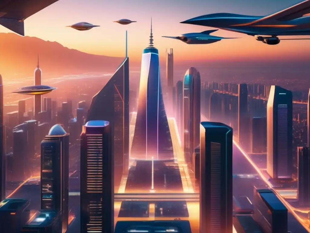 Futurista ciudad con rascacielos de vidrio y blockchain Futurista ciudad en 8k con rascacielos de vidrio translúcido, profesionales frente a un display de blockchain