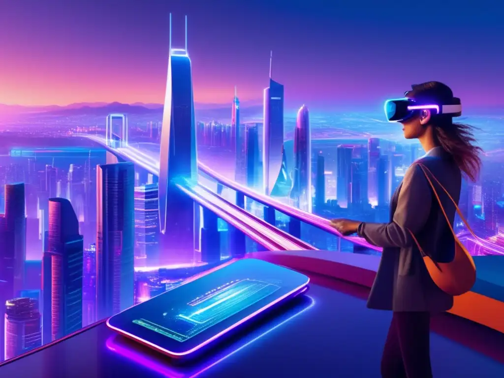 Ciudad futurista con rascacielos de cristal y acero Futurista ciudad con rascacielos de vidrio y acero