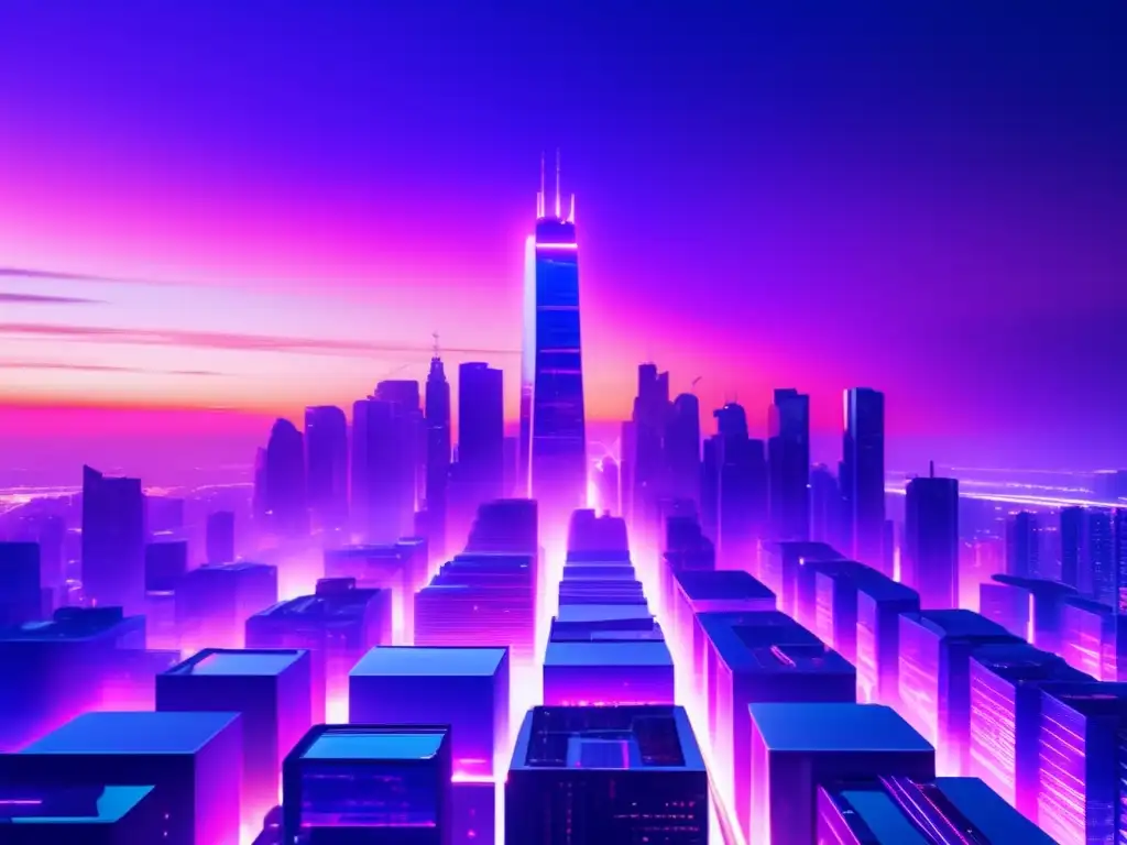 Futurista metrópoli con rascacielos y tecnología avanzada Futurista ciudad con rascacielos de vidrio y acero en 8k