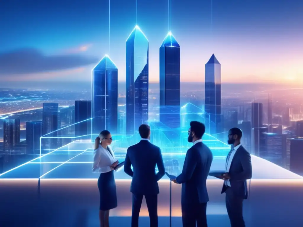 Futuro seguro: Blockchain y ciudad moderna Futurista ciudad blockchain segura, inversión protegida en Blockchain