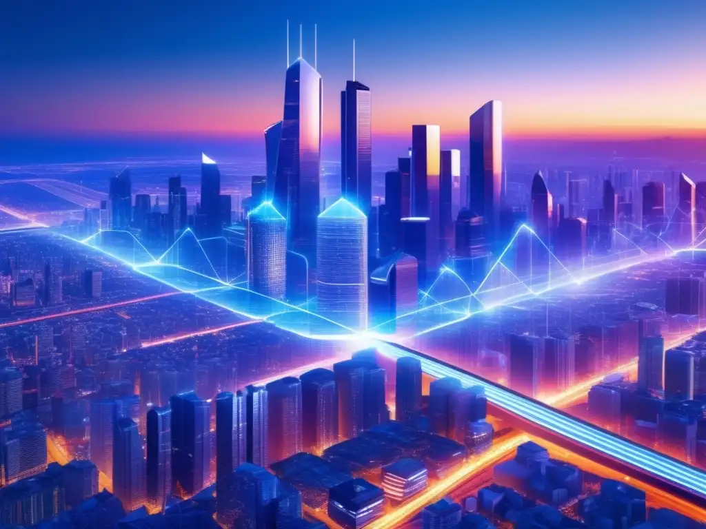 Ciudad futurista en blockchain Futurista ciudad blockchain con staking y seguridad