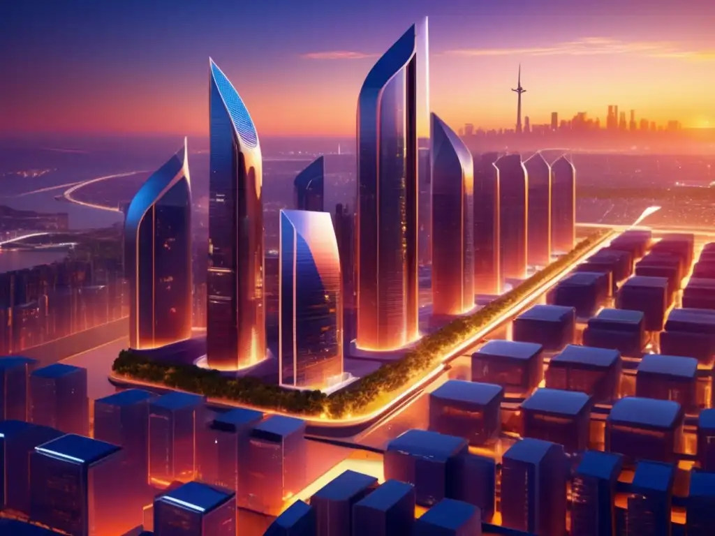 Ciudad futurista con energías renovables Futurista ciudad sostenible: Energía renovable, vehículos eléctricos y naturaleza - Impacto Crisis Petróleo 1973