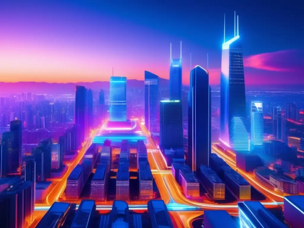 Ciudad futurista con tecnología avanzada Futurista ciudad tecnológica con profesionales y medidas de seguridad tecnológicas esenciales