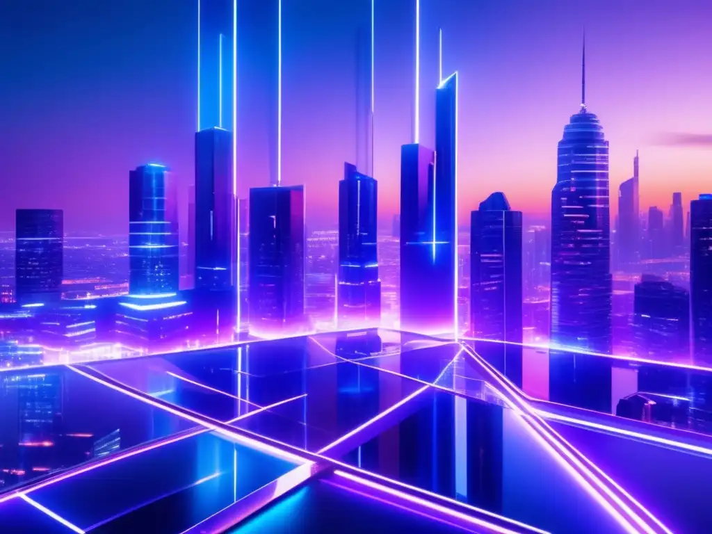 Futurista ciudad blockchain Futurista ciudad blockchain, con torres de cristal y energía vibrante