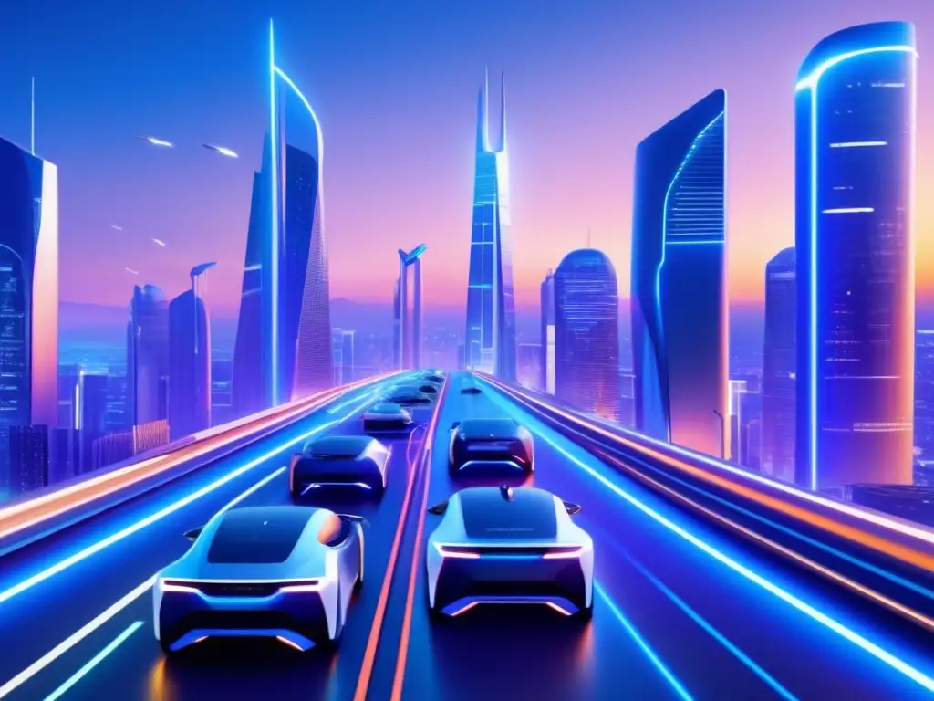 Futurista ciudad con vehículos eléctricos y arquitectura vanguardista Futurista ciudad con vehículos eléctricos, arquitectura vanguardista y ventajas de invertir en vehículos eléctricos