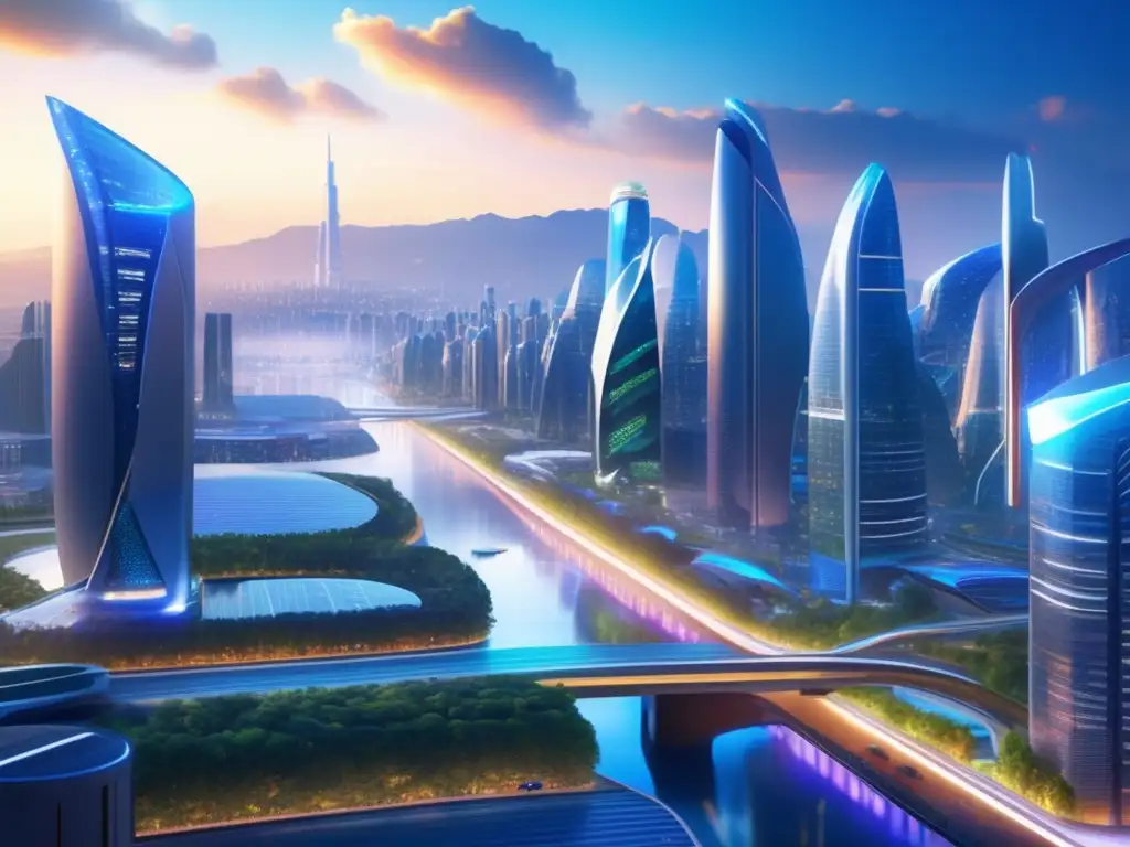 Futuro smart city: vida urbana tecnológica y sostenible Smart City futurista con criptomonedas líderes en Smart Cities