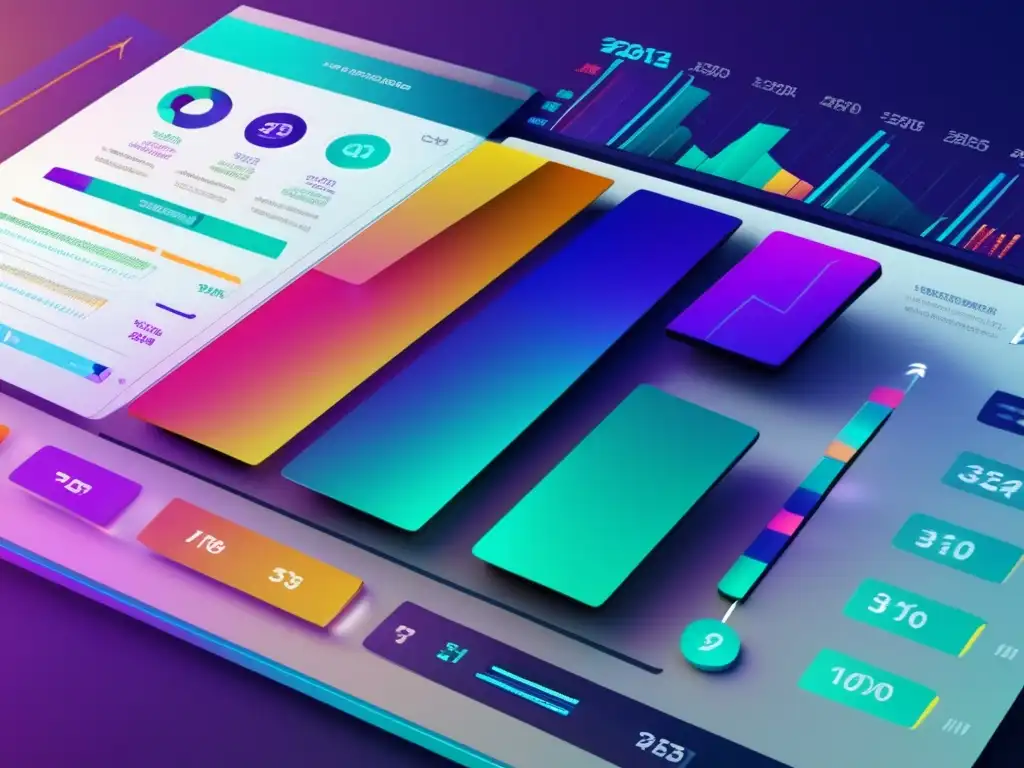 Visualización financiera futurista Diseño futurista de visualización de datos financieros con ratios financieros inversión potencial