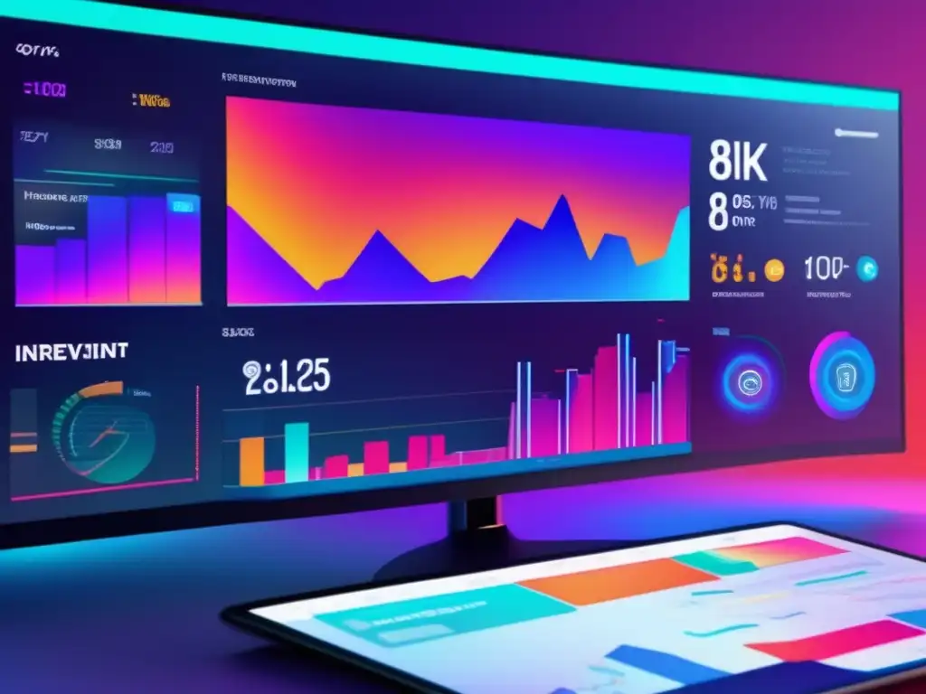 Futurista panel de datos con gráficos y análisis Dashboard futurista con datos en tiempo real y algoritmos de inversión inteligente