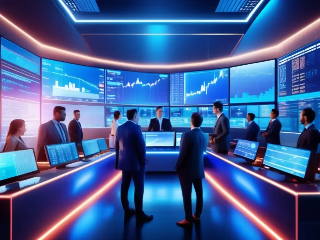 Futuro trading floor con tecnología avanzada Tecnología forex: trading futurista con gráficos en tiempo real y alta rentabilidad