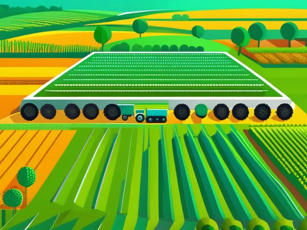 Futuro de la agricultura inteligente Ilustración futurista de una granja inteligente con estrategias de yield farming inteligente