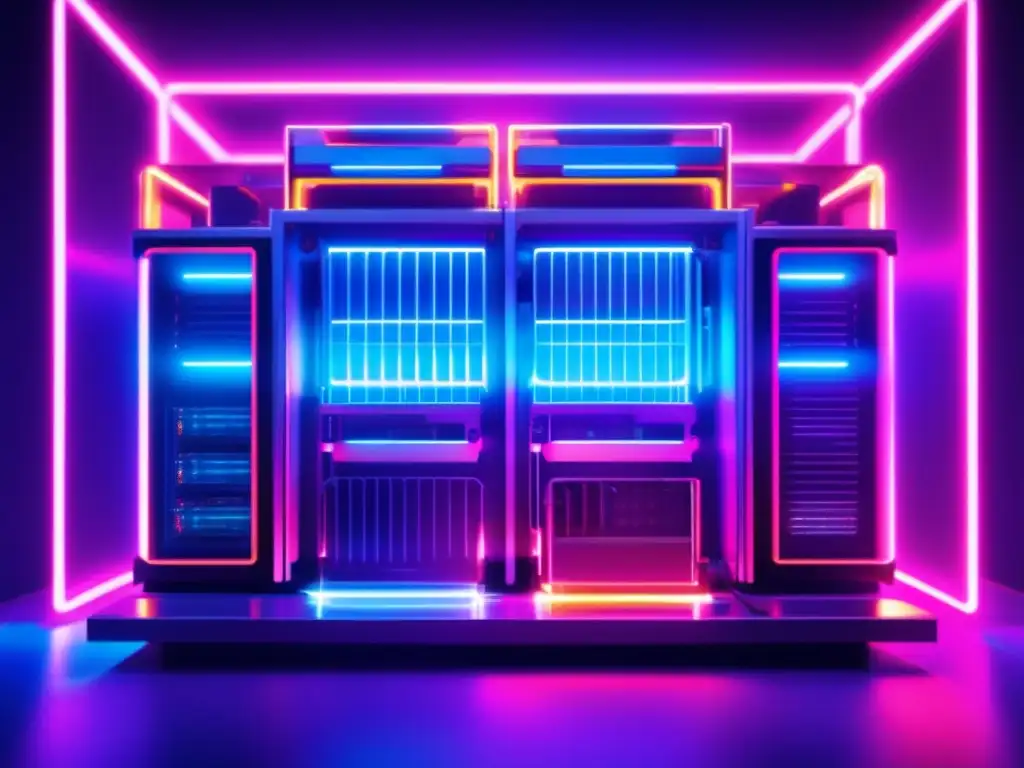 Mina futurista con luces neón Futurista minero criptomonedas: Errores comunes minería criptomonedas