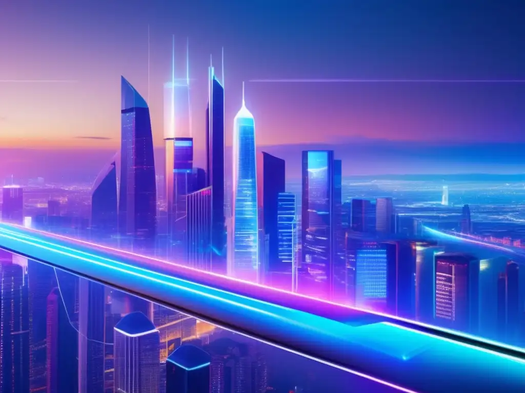 Futuro ciudad tecnológica: accesibilidad, transparencia y automatización Futuristic cityscape with sleek, modern buildings illuminated by vibrant neon lights