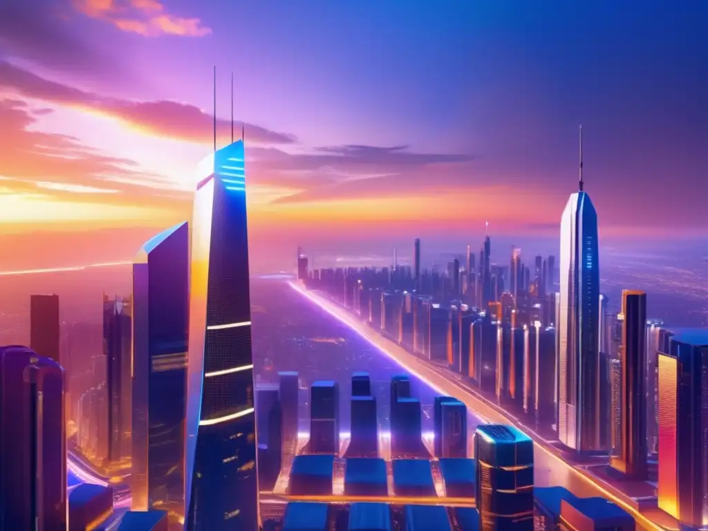 Futuro tecnológico con roboadvisors Futuro con roboadvisors: ciudad futurista, tecnología avanzada, jubilación planificada