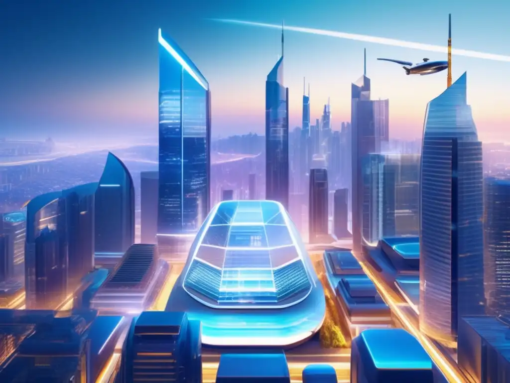 Futuro ciudad con bancos tradicionales y tecnología DeFi Futuro de la banca tradicional con DeFi