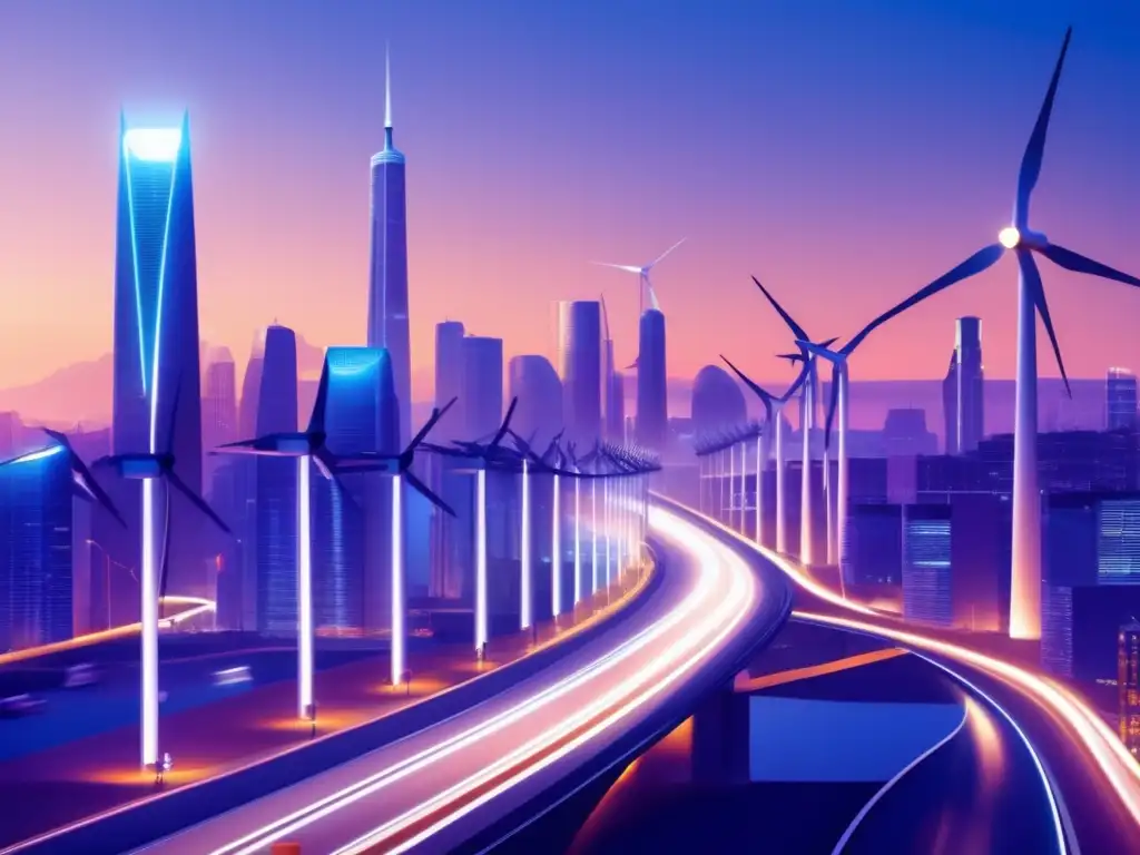Ciudad futurista con energía renovable Futuro ciudad con energías renovables en crisis