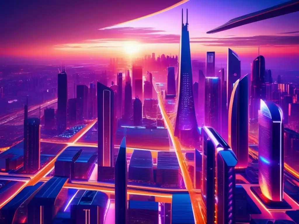 Futuro ciudad: tecnología avanzada y energía limpia Futuro ciudad futurista con tecnología avanzada, energía renovable y análisis de datos en operación eficiente - Geopolítica y acciones de energía