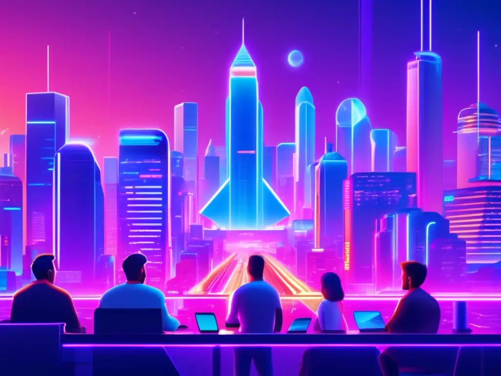 Ciudad futurista con criptomonedas Futuro criptográfico: Evolución mecanismos consenso criptomonedas