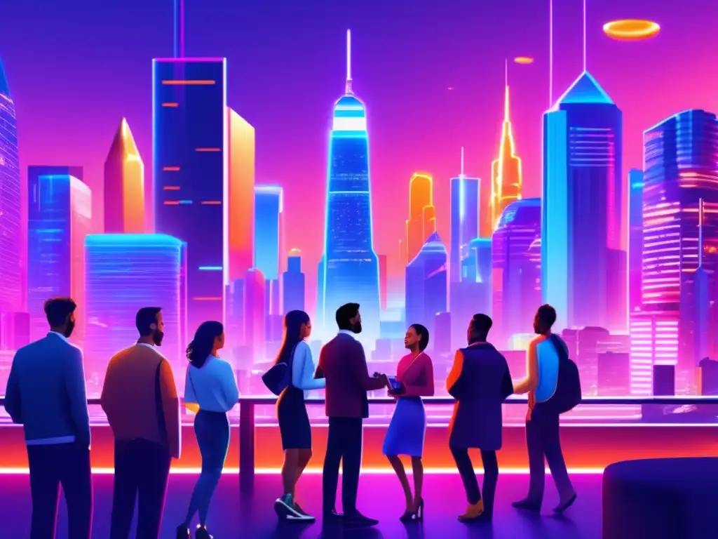 Futuro de criptomonedas: ciudad 8K con luces de neón Futuro criptomonedas más allá Bitcoin