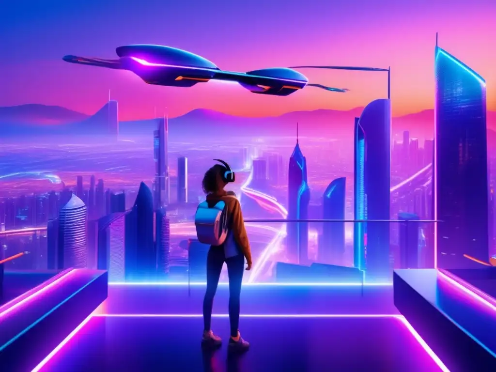 Metrópolis futurista con tecnología de criptomonedas Futuro criptomonedas más allá Bitcoin: ciudad futurista, rascacielos de vidrio, hologramas, realidad virtual