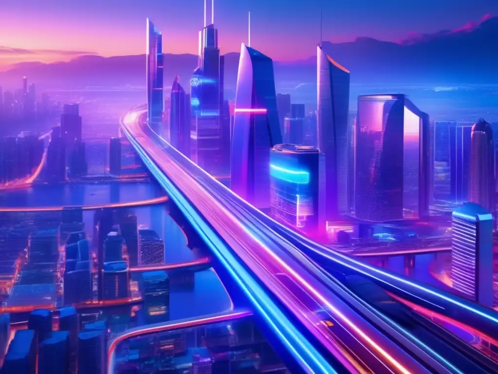 Futuro urbano con criptomonedas Futuro de las criptomonedas en una ciudad futurista