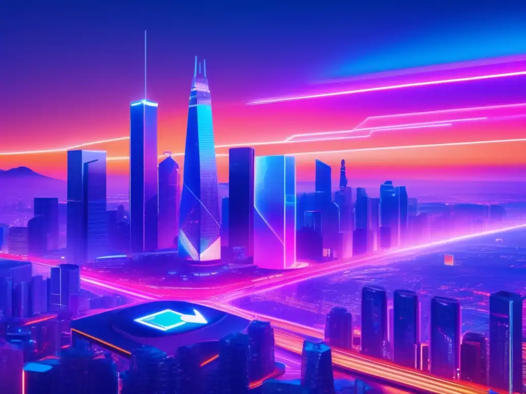 Futuro de las criptomonedas Futuro de criptomonedas: ciudad futurista, luces neón, inversiones dinámicas