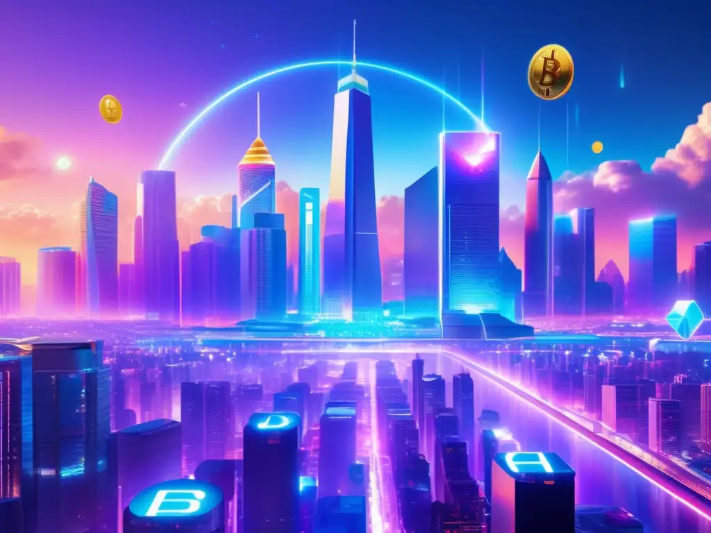 Futuro de las criptomonedas en una ciudad futurista Futuro de las criptomonedas: Predicciones de evolución del dinero -