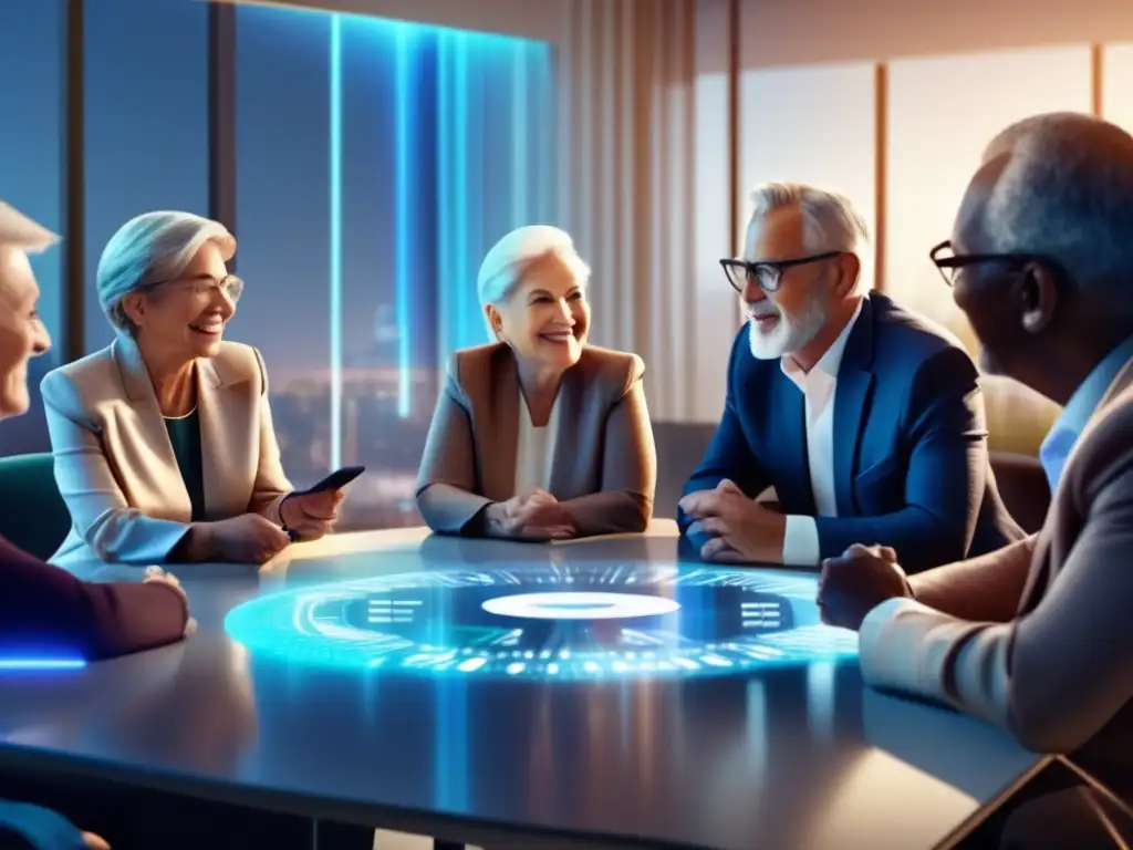 Futuro financiero inclusivo para adultos mayores Futuro financiero inclusivo para la vejez con personas mayores participando en diversas actividades financieras