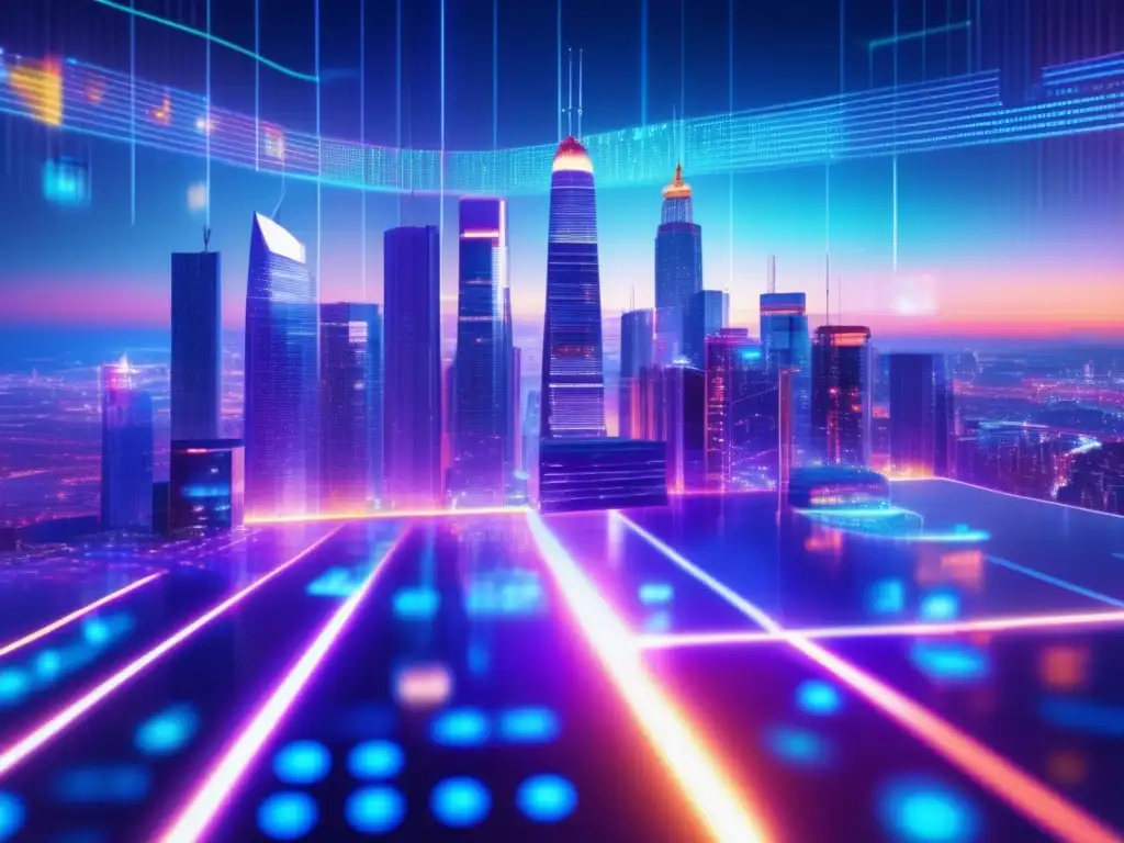 Futuro financiero en una ciudad futurista Futuro financiero: Oportunidades inversión financiera Big Data