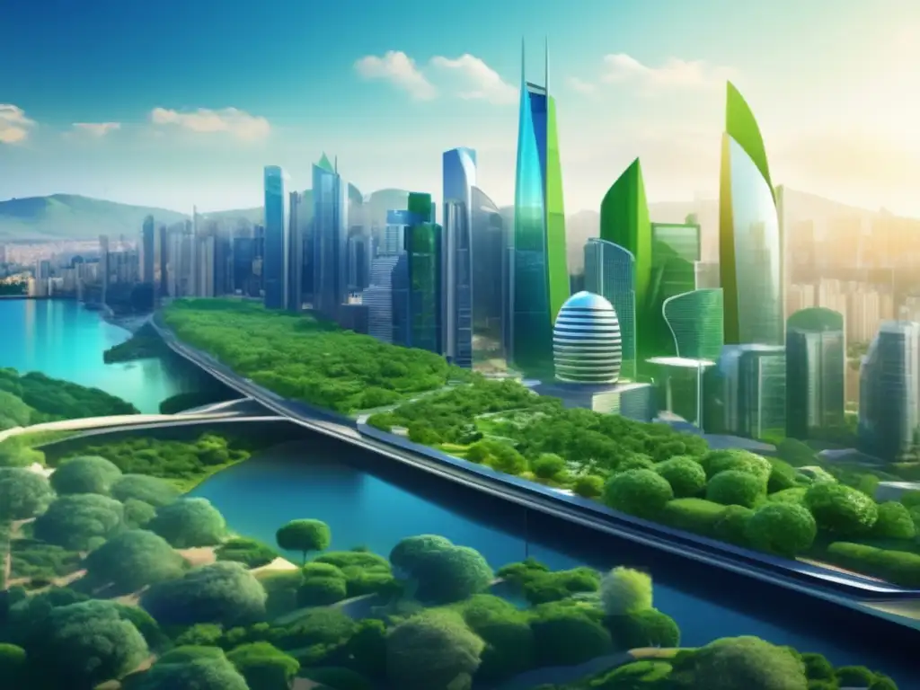 Futuro sostenible: Ciudad vibrante y moderna Futuro financiero sostenible con Inversiones ESG