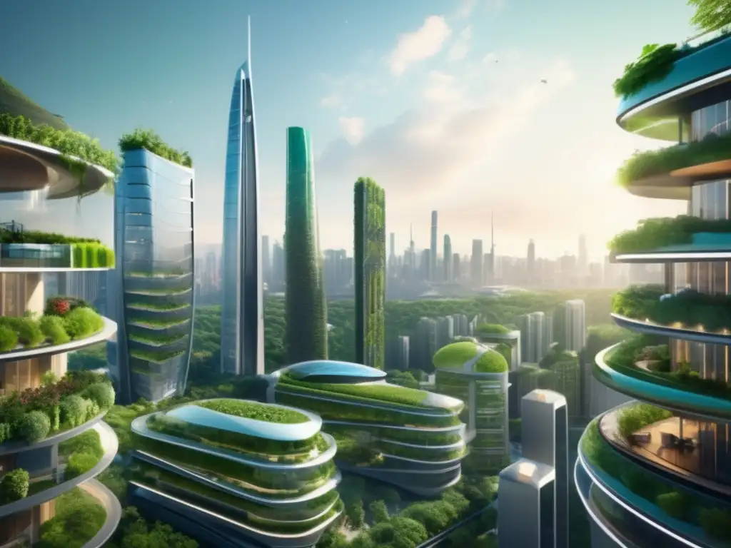 Futuro verde: Ciudad futurista con arquitectura sostenible Futuro de finanzas con bonos verdes en ciudad futurista