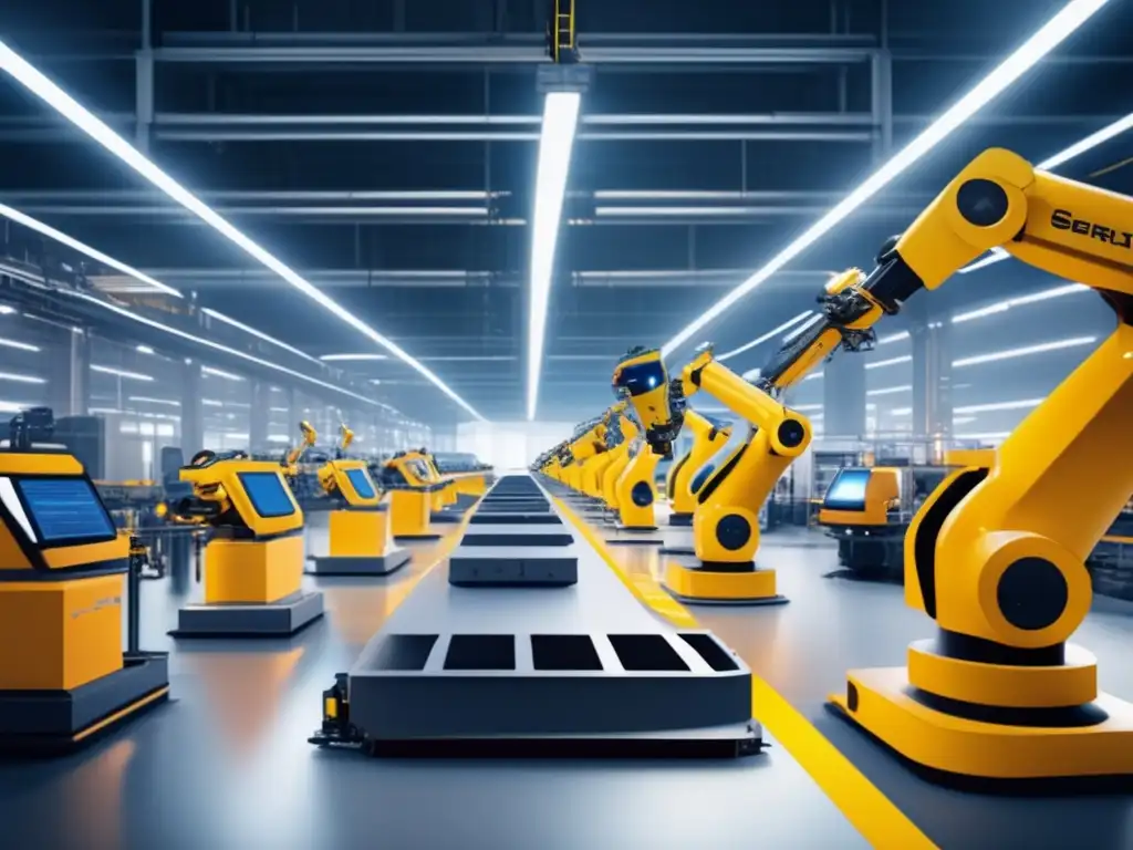 Fábrica moderna con robots avanzados Futuro de la industria europea: Robótica y Automatización en moderna fábrica con robots avanzados y maquinaria automatizada