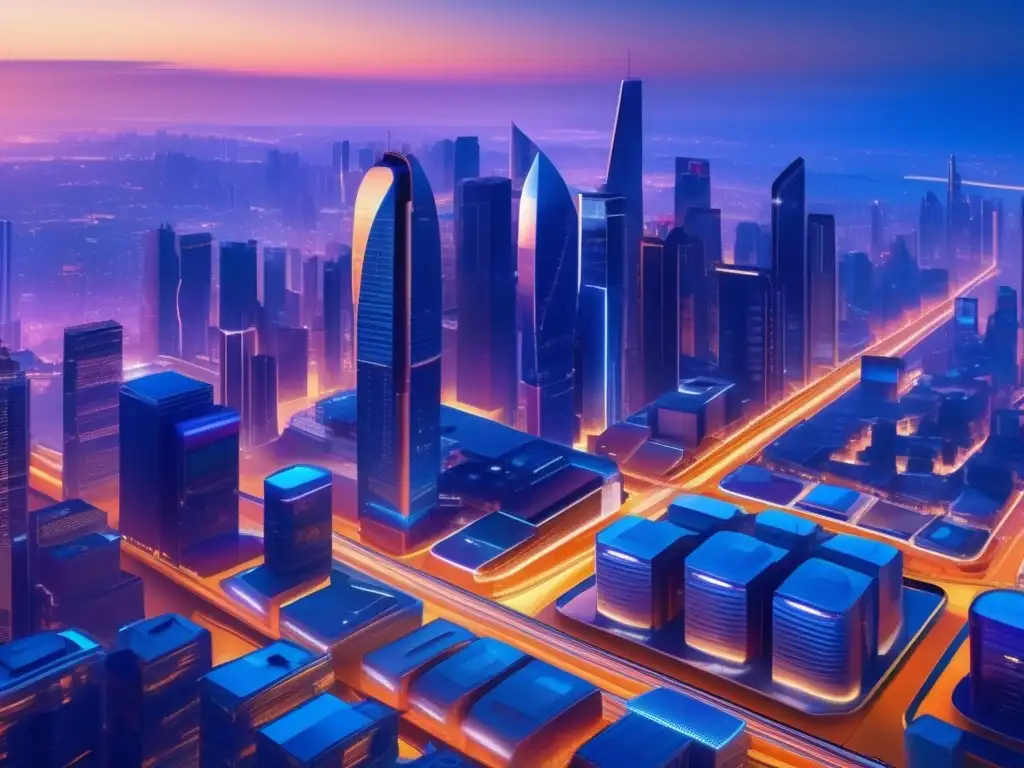 Futurista ciudad nocturna con rascacielos y autos autónomos Futuro metropolitano: ciudad vibrante, rascacielos modernos, autos autónomos - Estrategias de inversión en startups con poco capital