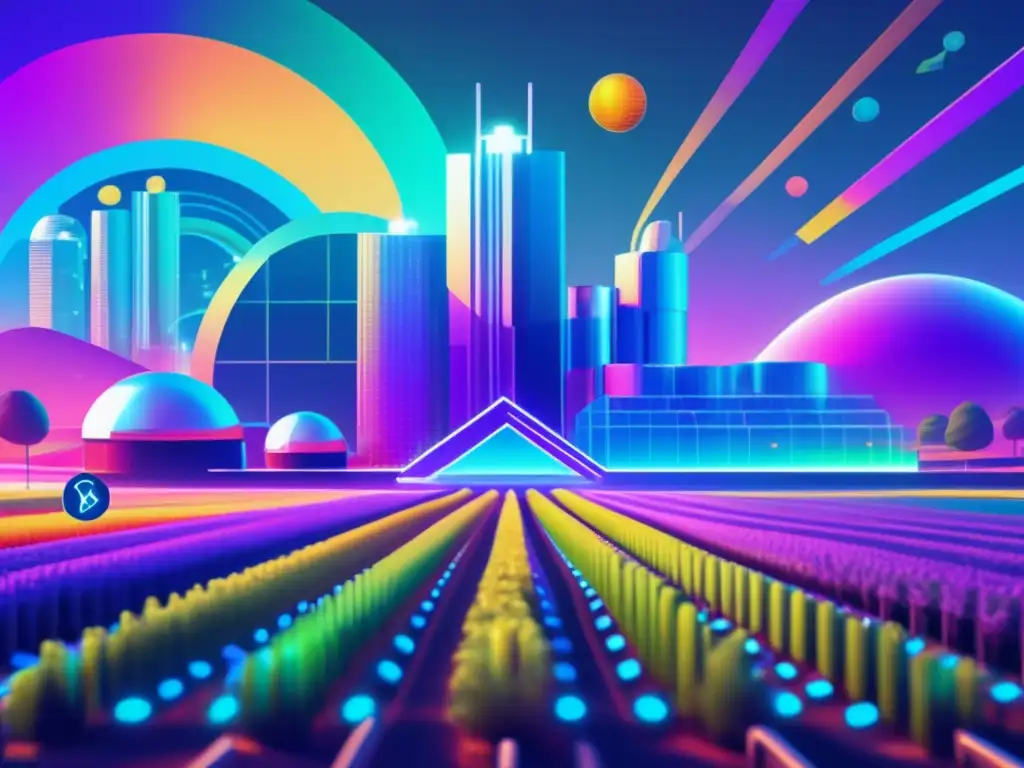 Paisaje digital futurista con granja de yield farming Futuro paisaje digital con gran detalle 8k y colores vibrantes